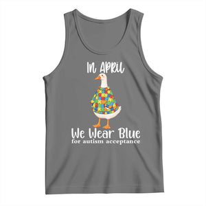 Funny Silly Goose Neurodivergent Support Tank Top In April We Wear Blue For Autism Acceptance TS14 Black Heather Print Your Wear