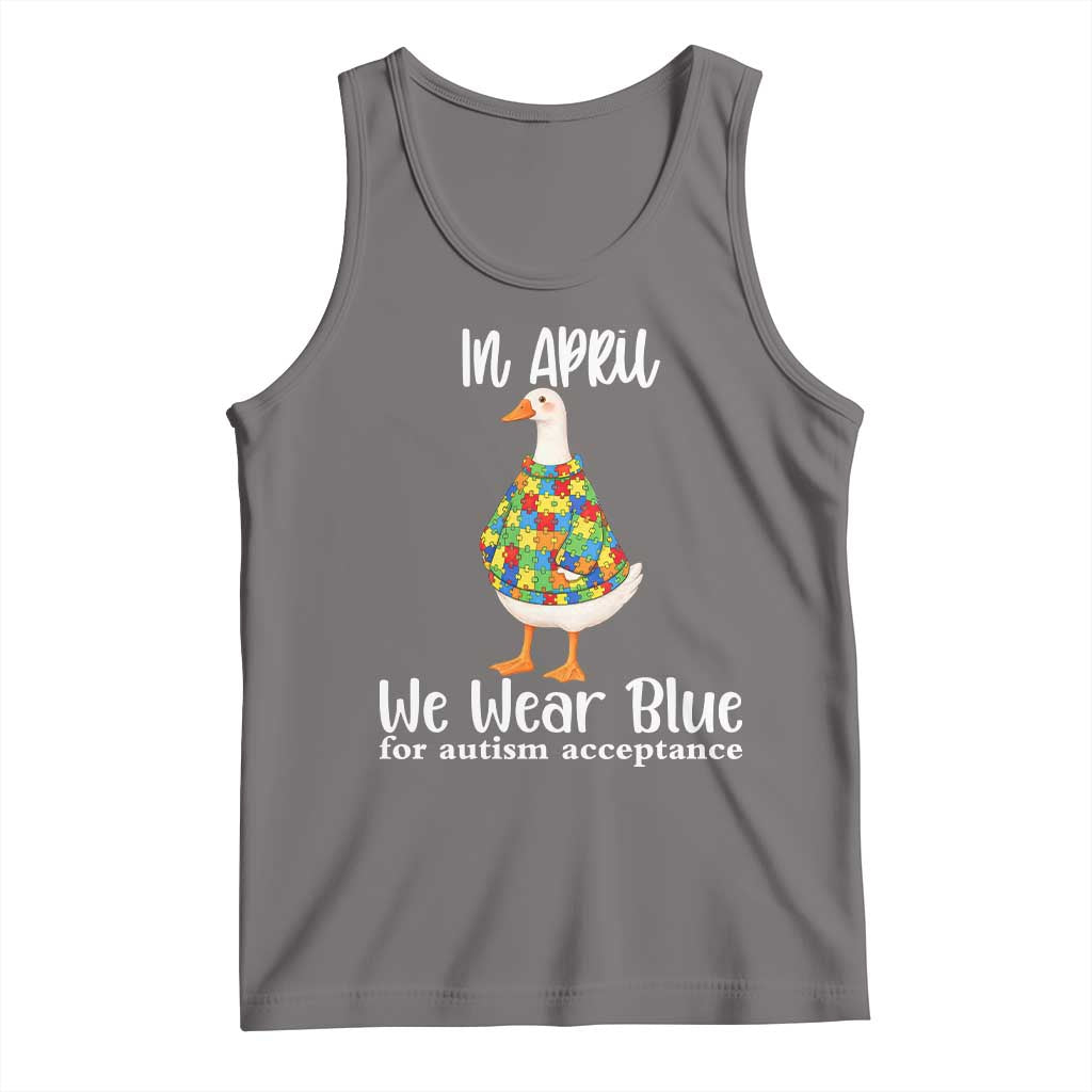 Funny Silly Goose Neurodivergent Support Tank Top In April We Wear Blue For Autism Acceptance TS14 Deep Heather Print Your Wear