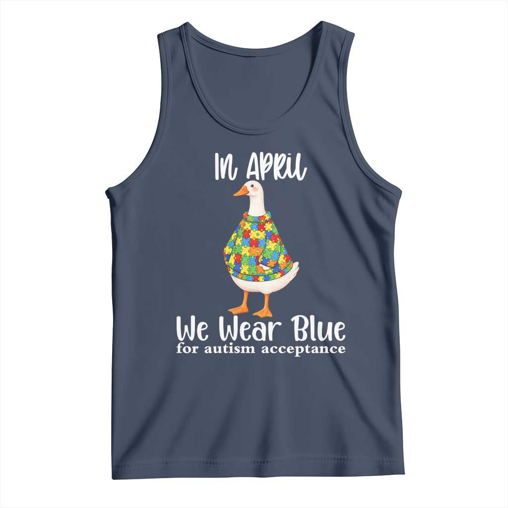 Funny Silly Goose Neurodivergent Support Tank Top In April We Wear Blue For Autism Acceptance TS14 Navy Print Your Wear