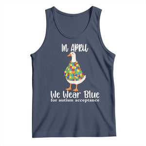 Funny Silly Goose Neurodivergent Support Tank Top In April We Wear Blue For Autism Acceptance TS14 Navy Print Your Wear