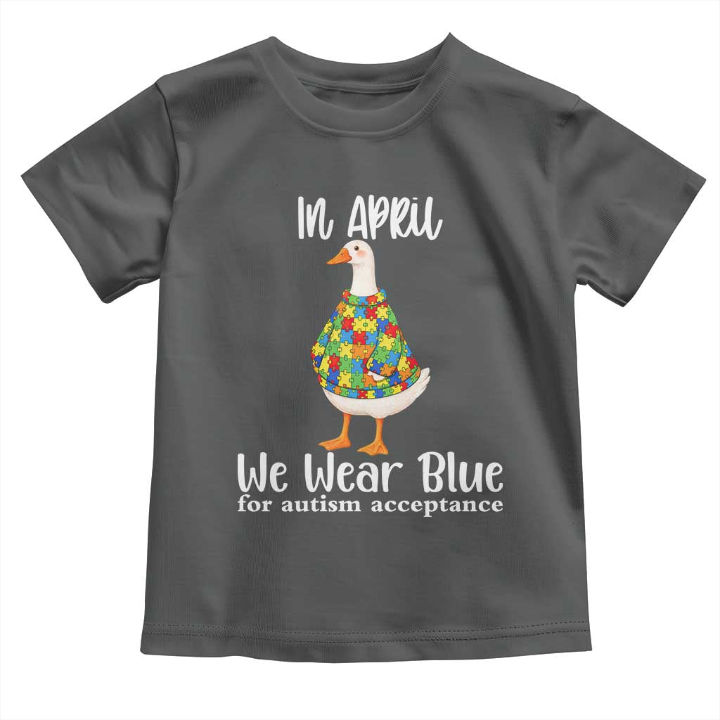 Funny Silly Goose Neurodivergent Support Toddler T Shirt In April We Wear Blue For Autism Acceptance TS14 Dark Heather Print Your Wear