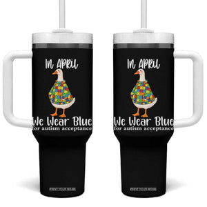 Funny Silly Goose Neurodivergent Support Tumbler With Handle In April We Wear Blue For Autism Acceptance TS14 One Size: 40 oz Black Print Your Wear