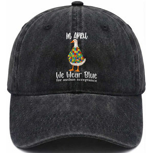Funny Silly Goose Neurodivergent Support Washed Cotton Baseball Cap In April We Wear Blue For Autism Acceptance TS14 Print Your Wear