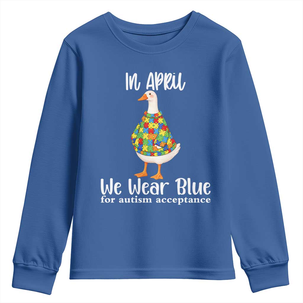Funny Silly Goose Neurodivergent Support Youth Sweatshirt In April We Wear Blue For Autism Acceptance TS14 Royal Blue Print Your Wear