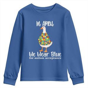 Funny Silly Goose Neurodivergent Support Youth Sweatshirt In April We Wear Blue For Autism Acceptance TS14 Royal Blue Print Your Wear