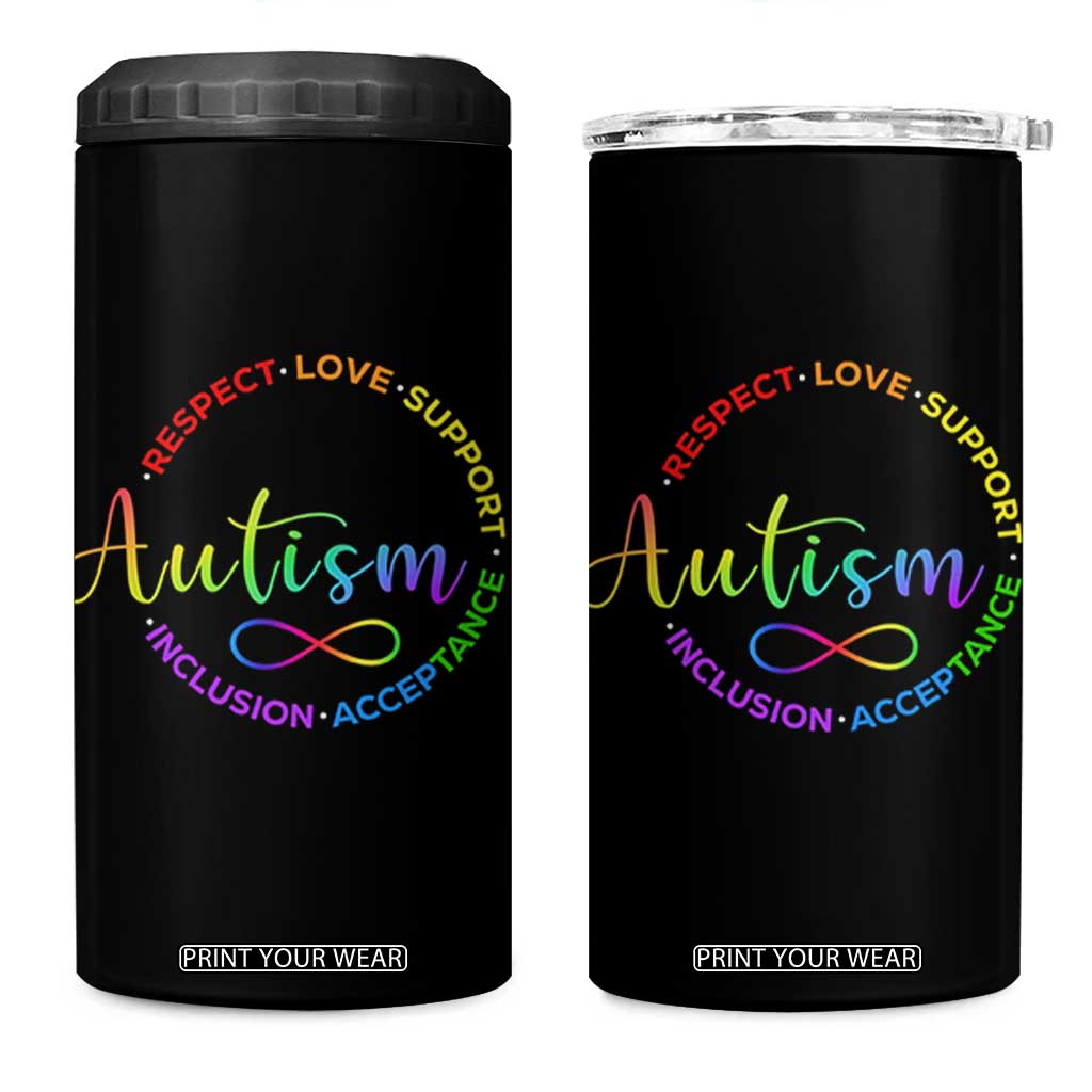 Autism Acceptance 4 in 1 Can Cooler Tumbler Respect Love Support Autism Awareness Month TS14 One Size: 16 oz Black Print Your Wear
