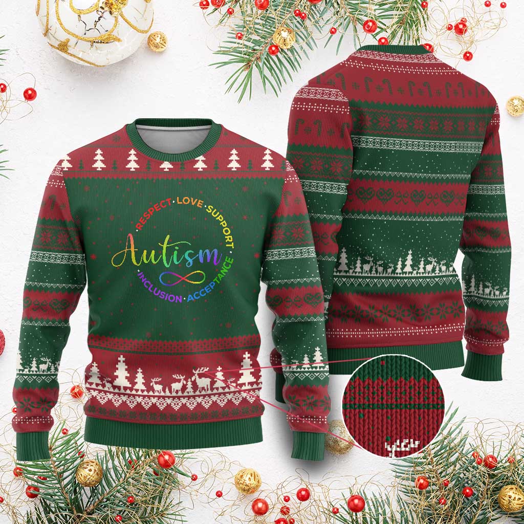 Autism Acceptance Ugly Christmas Sweater Respect Love Support Autism Awareness Month TS14 Red Green Print Your Wear