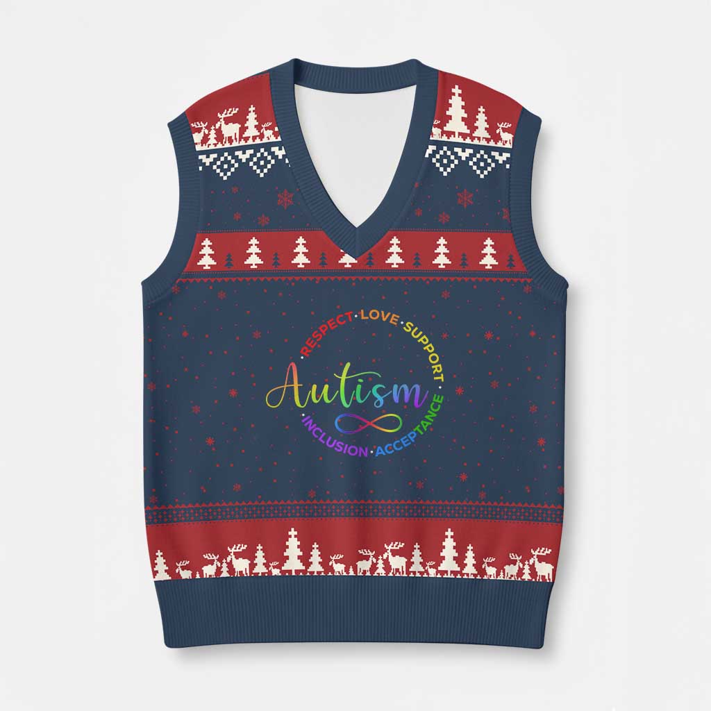 Autism Acceptance V-Neck Knit Sweater Vest Respect Love Support Autism Awareness Month TS14 Navy Red Print Your Wear