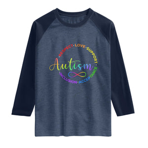 Autism Acceptance Raglan Shirt Respect Love Support Autism Awareness Month TS14 Heather Denim Navy Print Your Wear