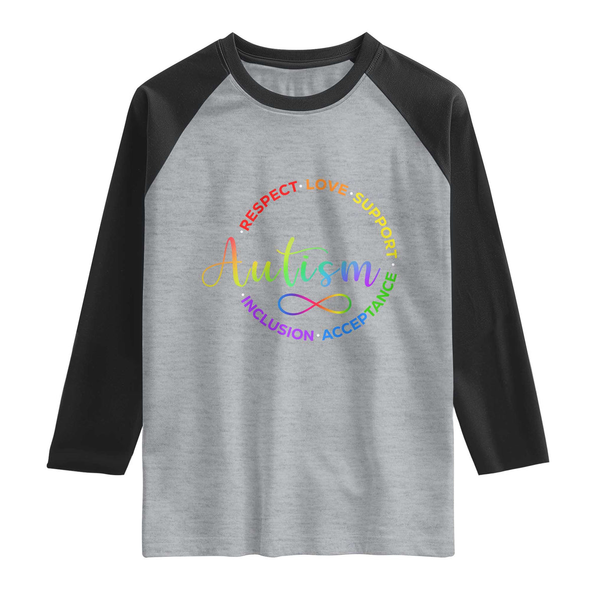 Autism Acceptance Raglan Shirt Respect Love Support Autism Awareness Month TS14 Heather Gray Black Print Your Wear