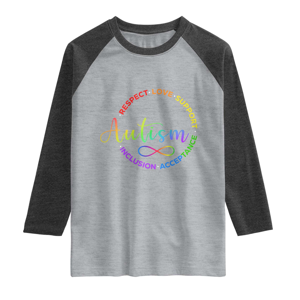 Autism Acceptance Raglan Shirt Respect Love Support Autism Awareness Month TS14 Heather Gray Heather Charcoal Print Your Wear