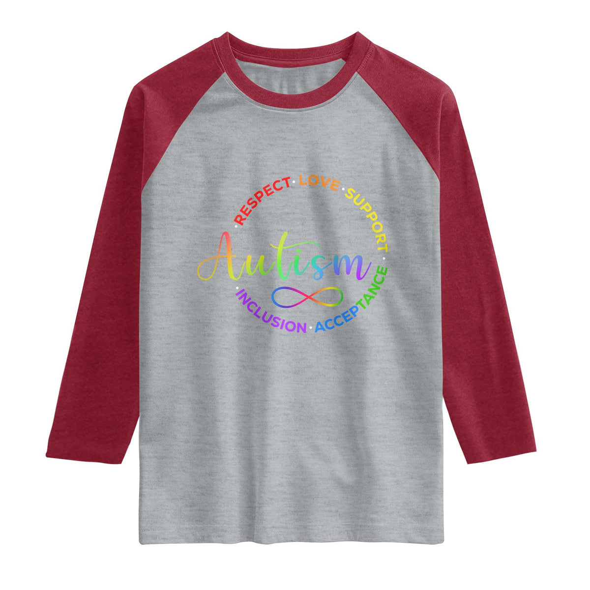 Autism Acceptance Raglan Shirt Respect Love Support Autism Awareness Month TS14 Heather Gray Heather Red Print Your Wear