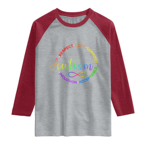 Autism Acceptance Raglan Shirt Respect Love Support Autism Awareness Month TS14 Heather Gray Heather Red Print Your Wear