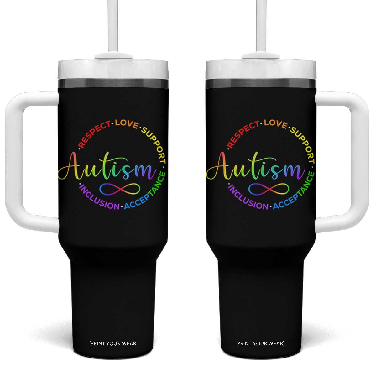 Autism Acceptance Tumbler With Handle Respect Love Support Autism Awareness Month TS14 One Size: 40 oz Black Print Your Wear