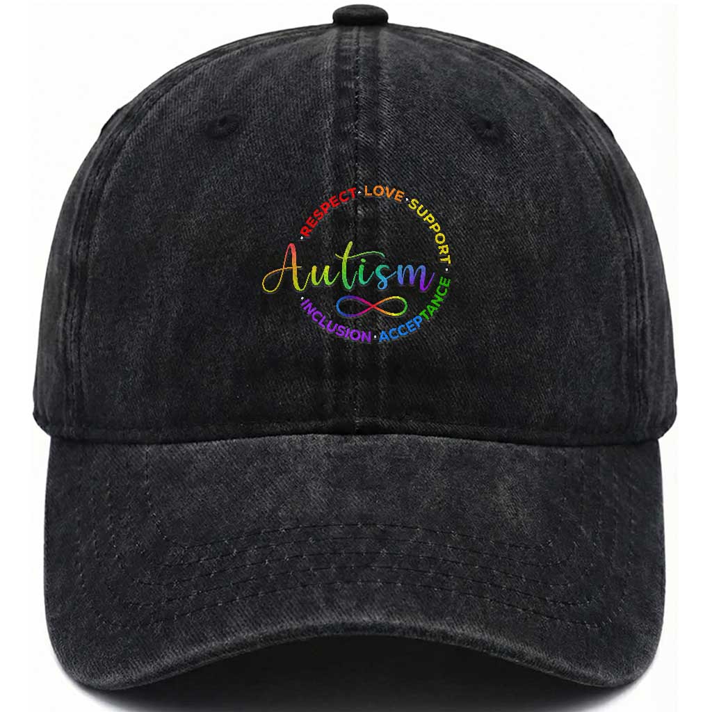Autism Acceptance Washed Cotton Baseball Cap Respect Love Support Autism Awareness Month TS14 Print Your Wear