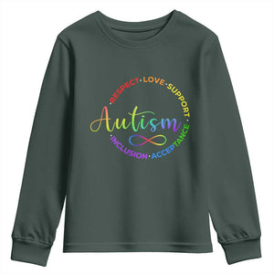 Autism Acceptance Youth Sweatshirt Respect Love Support Autism Awareness Month TS14 Dark Forest Green Print Your Wear