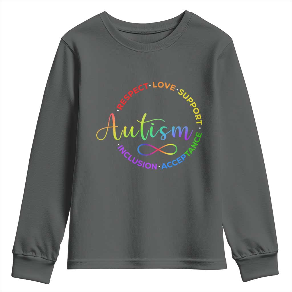 Autism Acceptance Youth Sweatshirt Respect Love Support Autism Awareness Month TS14 Dark Heather Print Your Wear