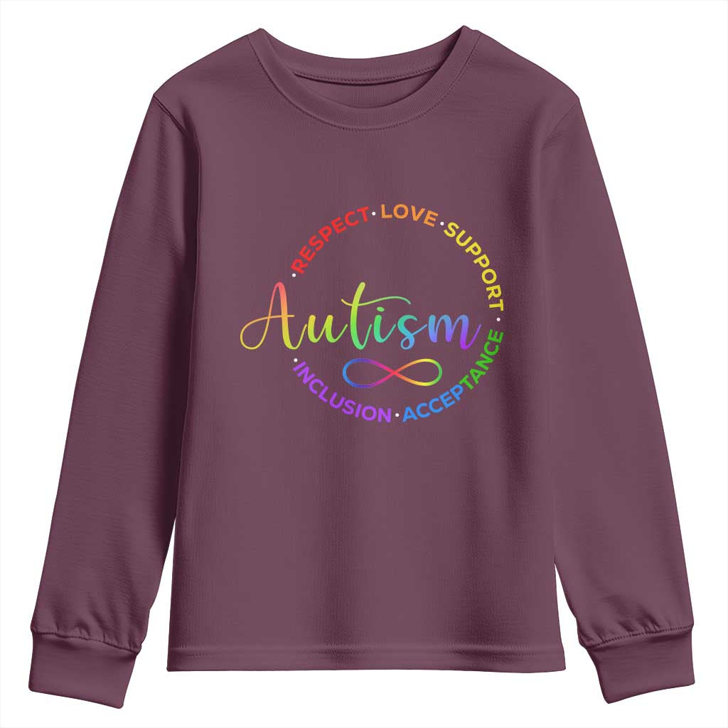 Autism Acceptance Youth Sweatshirt Respect Love Support Autism Awareness Month TS14 Maroon Print Your Wear