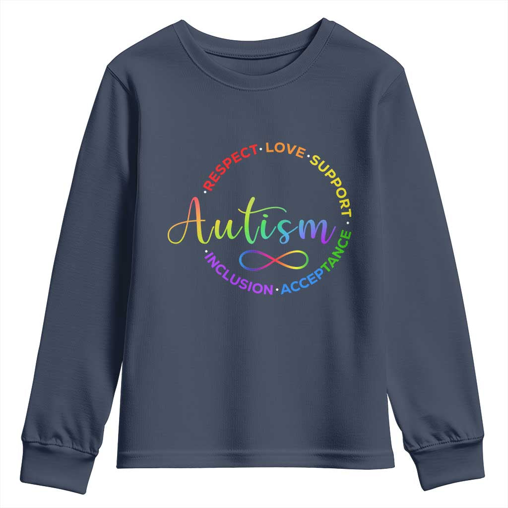 Autism Acceptance Youth Sweatshirt Respect Love Support Autism Awareness Month TS14 Navy Print Your Wear
