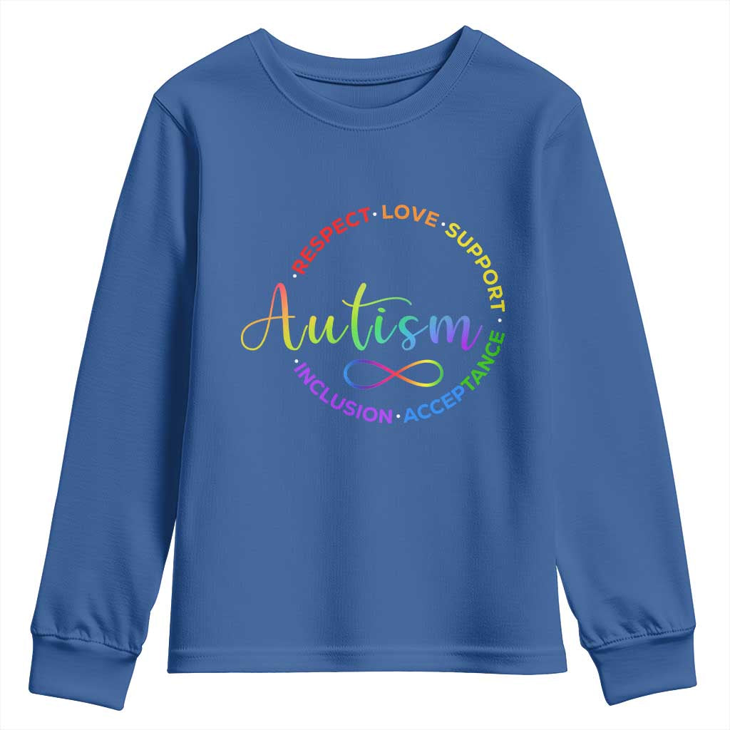 Autism Acceptance Youth Sweatshirt Respect Love Support Autism Awareness Month TS14 Royal Blue Print Your Wear
