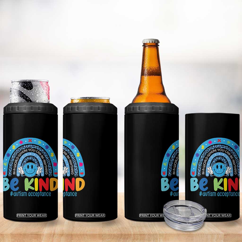 Autism Acceptance 4 in 1 Can Cooler Tumbler Rainbow in April We Wear Blue Ribbon Autism TS14 Print Your Wear