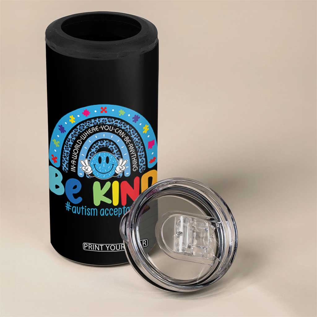 Autism Acceptance 4 in 1 Can Cooler Tumbler Rainbow in April We Wear Blue Ribbon Autism TS14 Print Your Wear