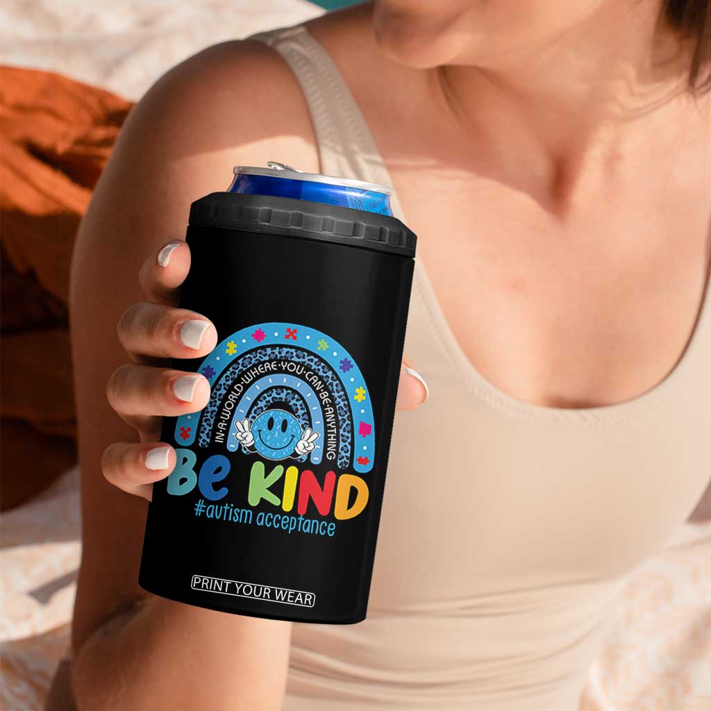 Autism Acceptance 4 in 1 Can Cooler Tumbler Rainbow in April We Wear Blue Ribbon Autism TS14 Print Your Wear
