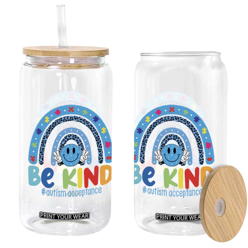 Autism Acceptance Glass Can Rainbow in April We Wear Blue Ribbon Autism TS14 Print Your Wear