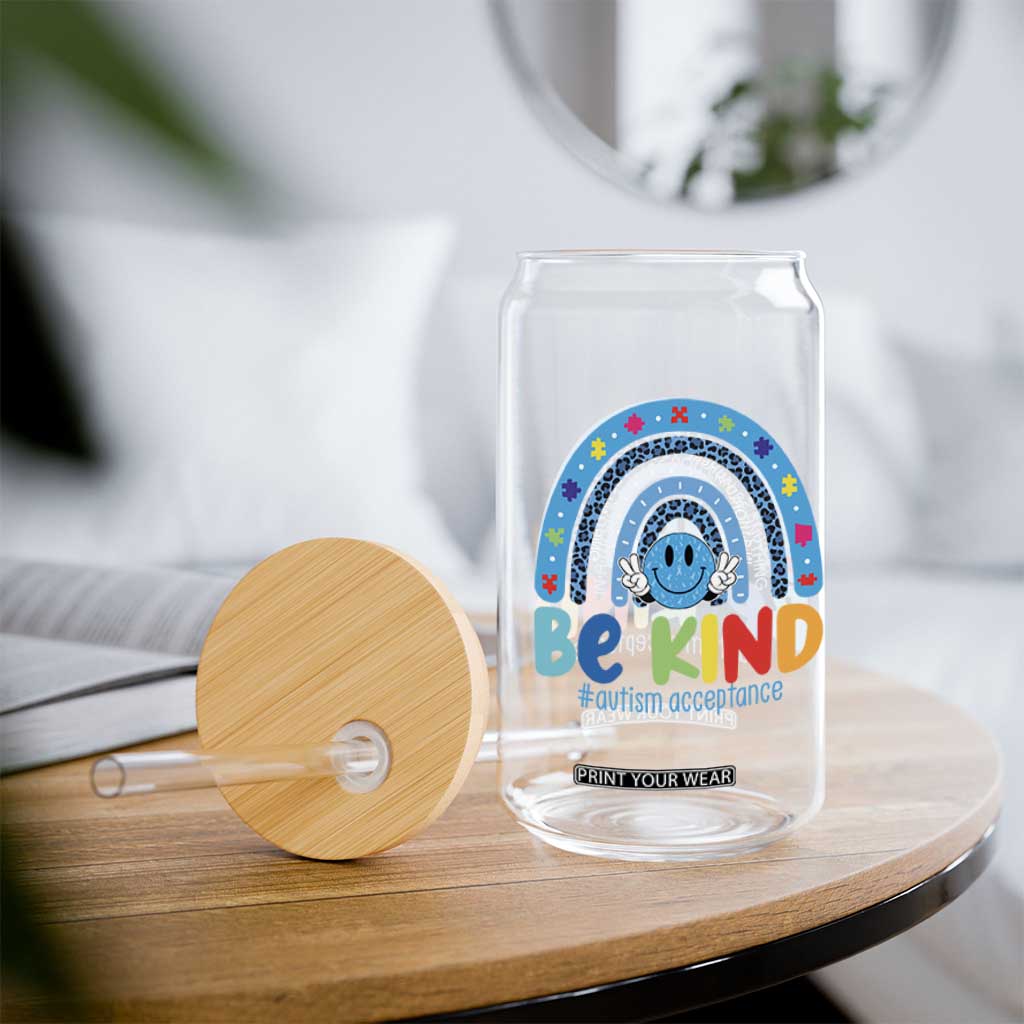 Autism Acceptance Glass Can Rainbow in April We Wear Blue Ribbon Autism TS14 Print Your Wear