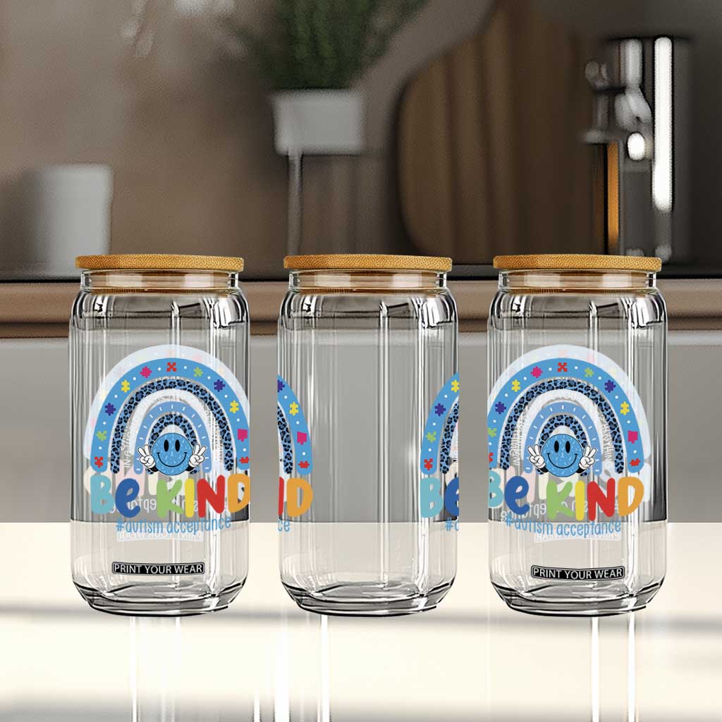 Autism Acceptance Glass Can Rainbow in April We Wear Blue Ribbon Autism TS14 Print Your Wear