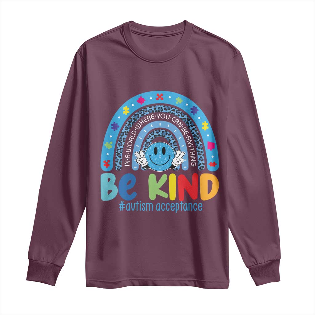Autism Acceptance Long Sleeve Shirt Rainbow in April We Wear Blue Ribbon Autism TS14 Maroon Print Your Wear