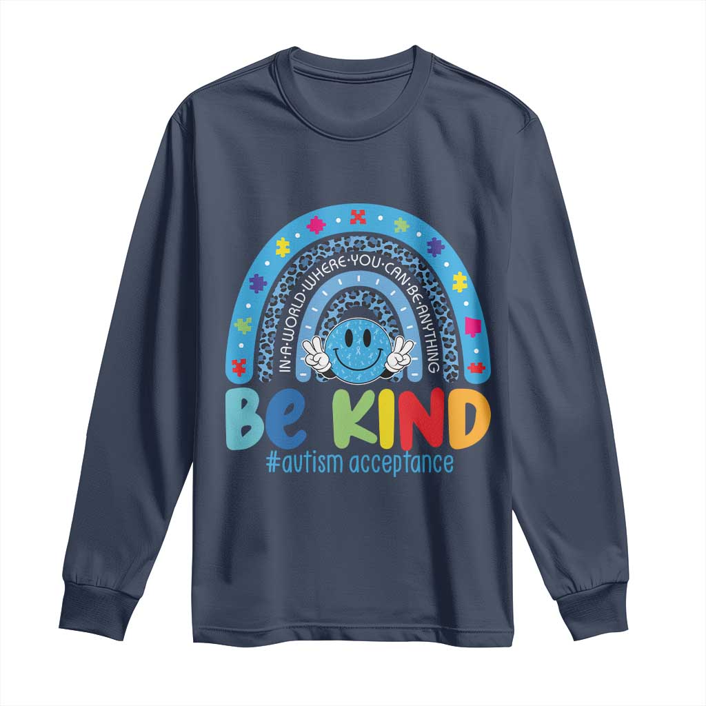 Autism Acceptance Long Sleeve Shirt Rainbow in April We Wear Blue Ribbon Autism TS14 Navy Print Your Wear