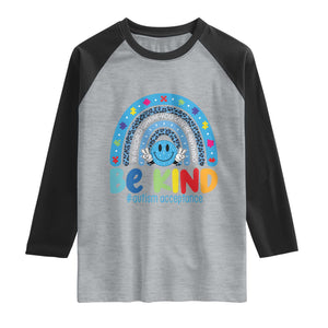 Autism Acceptance Raglan Shirt Rainbow in April We Wear Blue Ribbon Autism TS14 Heather Gray Black Print Your Wear