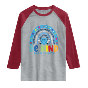 Autism Acceptance Raglan Shirt Rainbow in April We Wear Blue Ribbon Autism TS14 Heather Gray Heather Red Print Your Wear