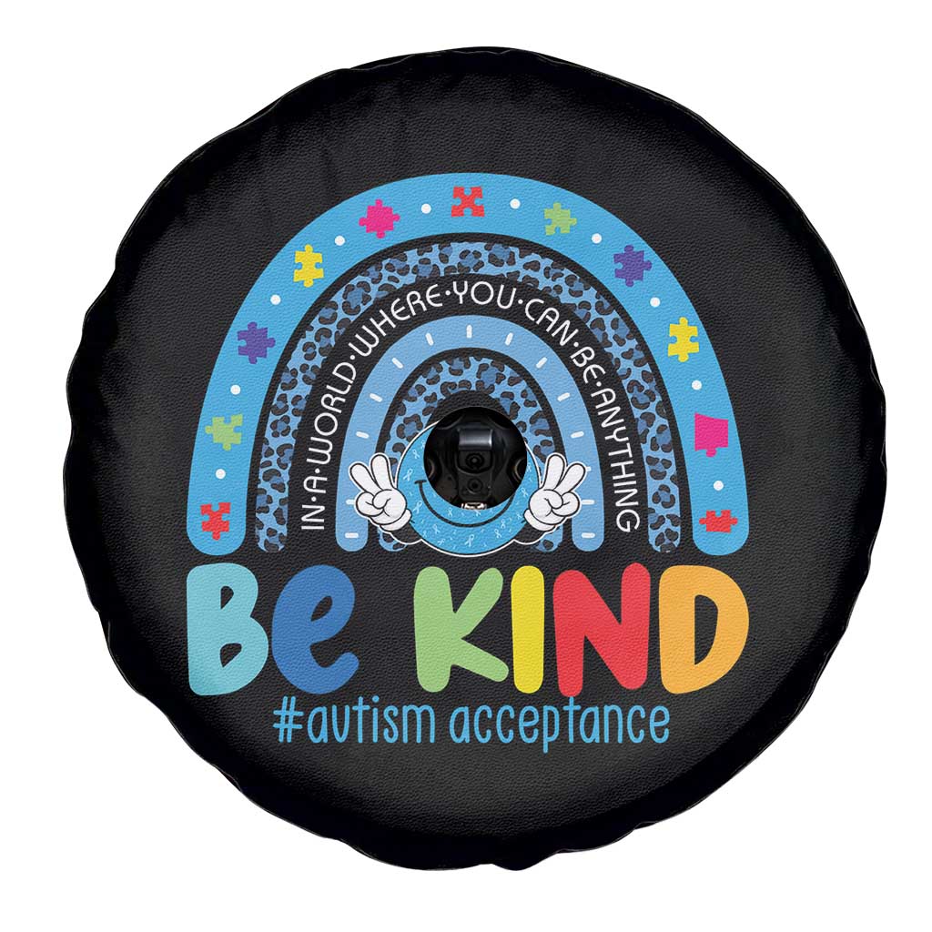 Autism Acceptance Spare Tire Cover Rainbow in April We Wear Blue Ribbon Autism TS14 Print Your Wear