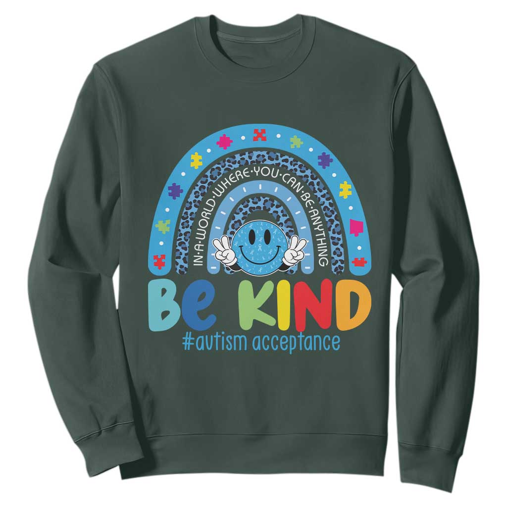 Autism Acceptance Sweatshirt Rainbow in April We Wear Blue Ribbon Autism TS14 Dark Forest Green Print Your Wear
