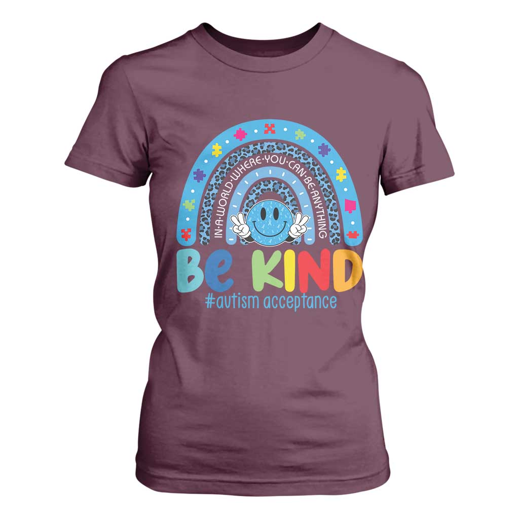 Autism Acceptance T Shirt For Women Rainbow in April We Wear Blue Ribbon Autism TS14 Maroon Print Your Wear