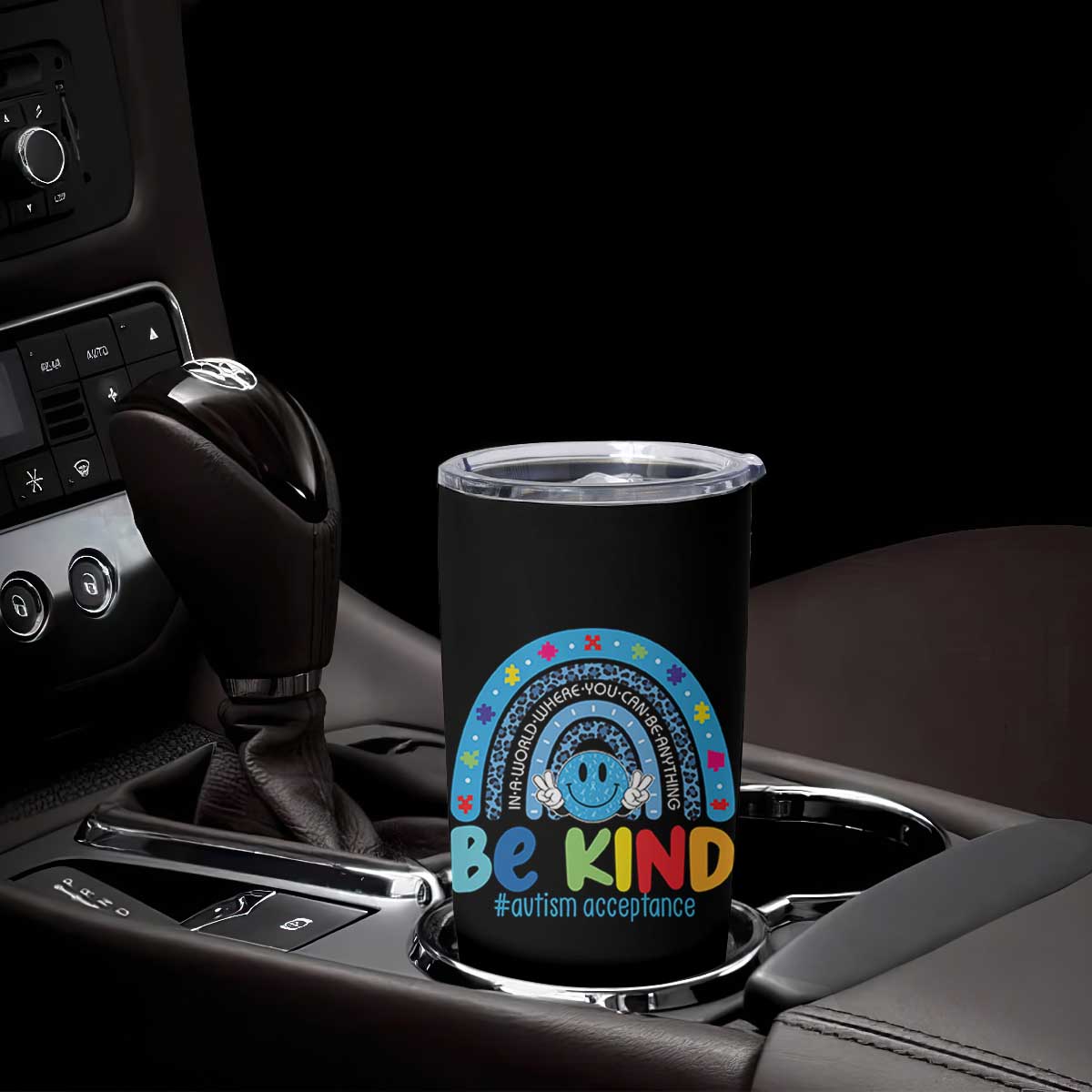 Autism Acceptance Tumbler Cup Rainbow in April We Wear Blue Ribbon Autism TS14 Print Your Wear