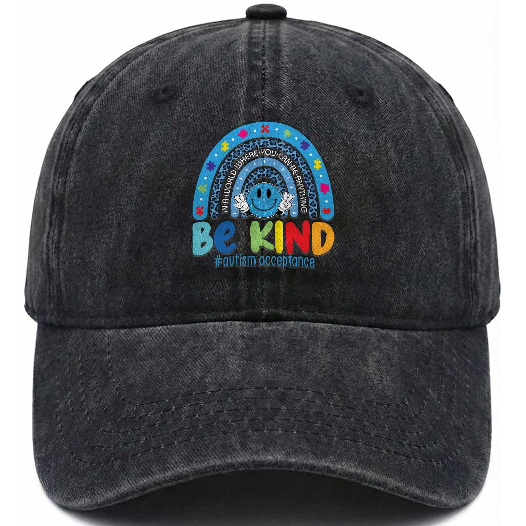 Autism Acceptance Washed Cotton Baseball Cap Rainbow in April We Wear Blue Ribbon Autism TS14 Print Your Wear