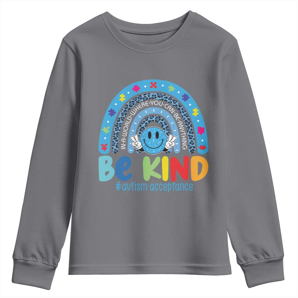 Autism Acceptance Youth Sweatshirt Rainbow in April We Wear Blue Ribbon Autism TS14 Charcoal Print Your Wear