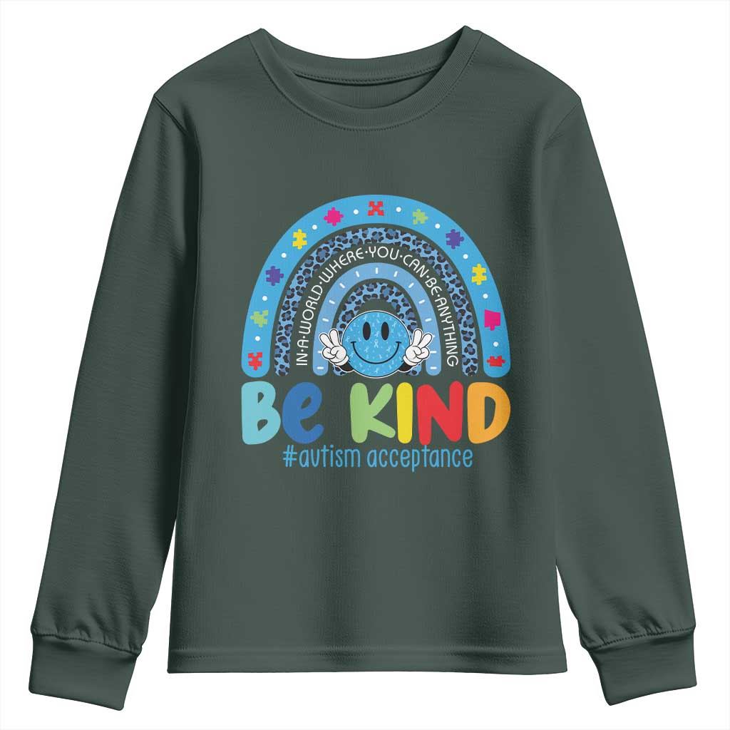Autism Acceptance Youth Sweatshirt Rainbow in April We Wear Blue Ribbon Autism TS14 Dark Forest Green Print Your Wear