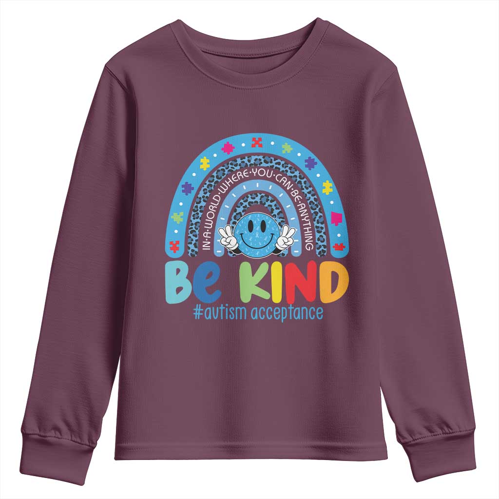 Autism Acceptance Youth Sweatshirt Rainbow in April We Wear Blue Ribbon Autism TS14 Maroon Print Your Wear