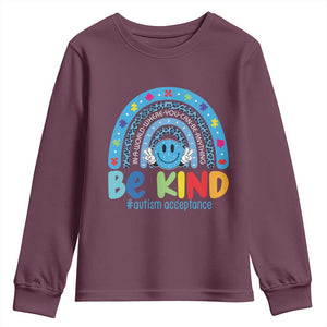 Autism Acceptance Youth Sweatshirt Rainbow in April We Wear Blue Ribbon Autism TS14 Maroon Print Your Wear