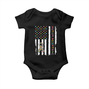 Autism Acceptance Baby Onesie American Flag Neurodivergent Support Ribbon Puzzle TS14 Black Print Your Wear