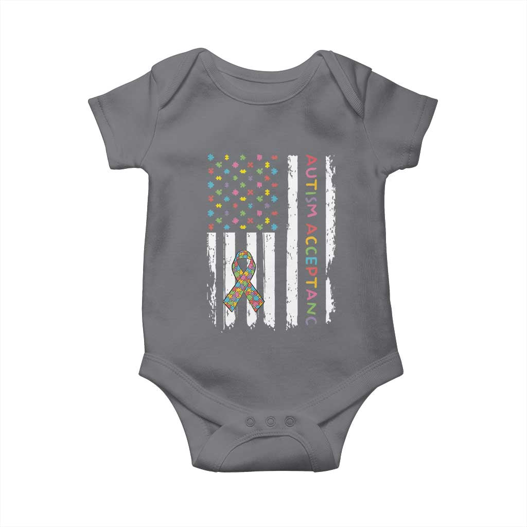 Autism Acceptance Baby Onesie American Flag Neurodivergent Support Ribbon Puzzle TS14 Charcoal Print Your Wear
