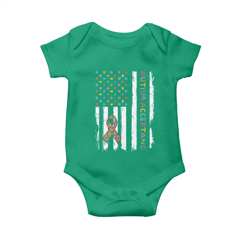 Autism Acceptance Baby Onesie American Flag Neurodivergent Support Ribbon Puzzle TS14 Irish Green Print Your Wear