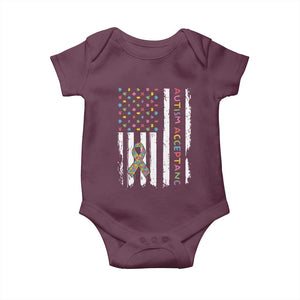 Autism Acceptance Baby Onesie American Flag Neurodivergent Support Ribbon Puzzle TS14 Maroon Print Your Wear