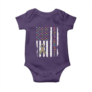 Autism Acceptance Baby Onesie American Flag Neurodivergent Support Ribbon Puzzle TS14 Purple Print Your Wear