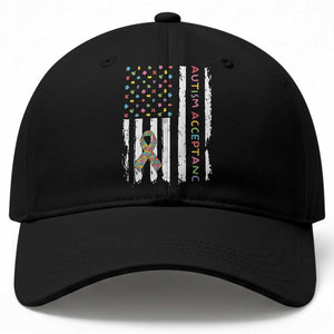 Autism Acceptance Baseball Cap American Flag Neurodivergent Support Ribbon Puzzle TS14 Print Your Wear