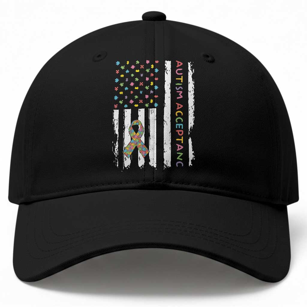 Autism Acceptance Baseball Cap American Flag Neurodivergent Support Ribbon Puzzle TS14 Print Your Wear